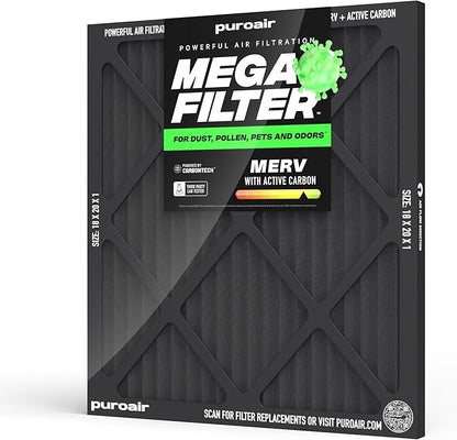 PuroAir MegaFilter - 18x20x1 Air Filter MERV 13 Activated CarbonTech Defense - Heavy Duty 3 Layer Furnace Filters Allergens, Pollen, Dust, Pet Dander, Smoke, Odors - HVAC Air Filter 18x20x1 (1-Pack)