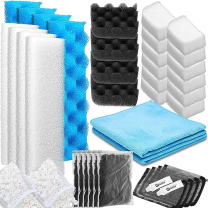38 Pcs Compatible with Fluval 406/407 Filter Media Canister Filter Maintenance & Replacement Kit, Including Bio Sponge, Activated Carbon, Ceramic Rings, Mesh Bags, Rags, Silicone Lubricant