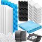 38 Pcs Compatible with Fluval 406/407 Filter Media Canister Filter Maintenance & Replacement Kit, Including Bio Sponge, Activated Carbon, Ceramic Rings, Mesh Bags, Rags, Silicone Lubricant