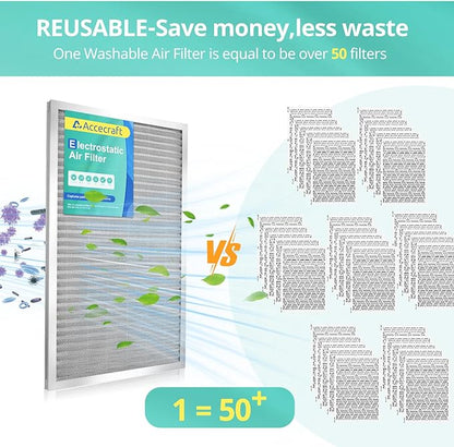 12x24x1 Electrostatic Air Filter, Washable & Reusable Aluminum AC/HVAC Furnace Filter, MERV 8, Lasts a Lifetime, Healthier Home or Office(Actual Size: 11.69"x23.38"x0.86")