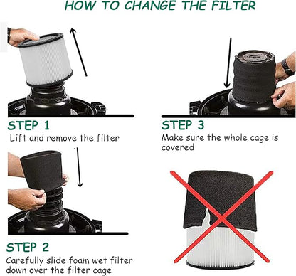 90304 Replacement Filter with Lid, Compatible with Shop-Vac 90304, 90350, 90333, Shop Vac 903-04-00, 9030400, 90595, 5 Gallon Up Wet/Dry Vacuum Cleaners, 2Pack