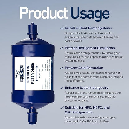 Buck Bi-Flow Refrigerant Liquid Line Filter Drier 3/8" ODF Sweat BFK-083S - Compatible with CFC, HCFC, HFC - Ideal for Heat Pump & Straight Cool Air Conditioners (1-5 Tons)