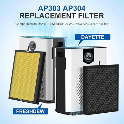 AP303 AP304 Replacement Filter, Compatible with DAYETTE FRESHDEW Air Cleaner Puri-Fier, HEPA Filter with 3 Stage Filtration, 2 Pack
