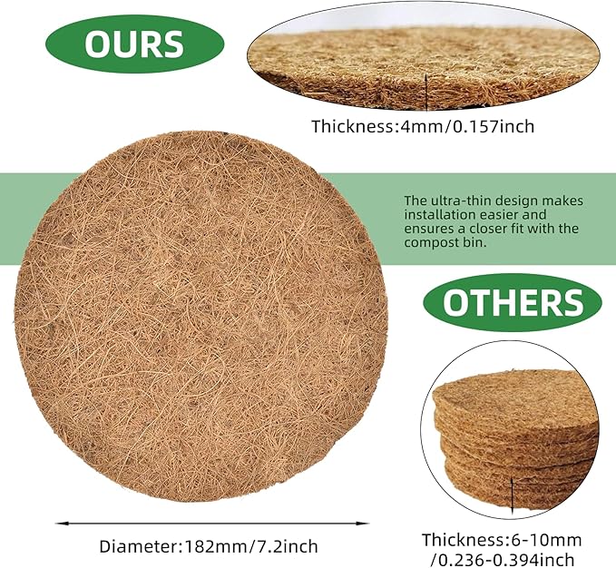 15 Packs of Kitchen Compost Bin Filters, Coconut Shell Made of Coconut Palm Material, Up to 7.25 Inches Fits Most Countertop Compost Bins