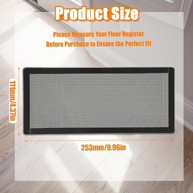 Magnetic Floor Vent Covers- 4"x10" Air Vent Screen Mesh Cover, Floor Register Vent Cover, Magnetic PVC Vent Mesh for Home Wall Ceiling Floor Air Vent Filters (4-Packs)