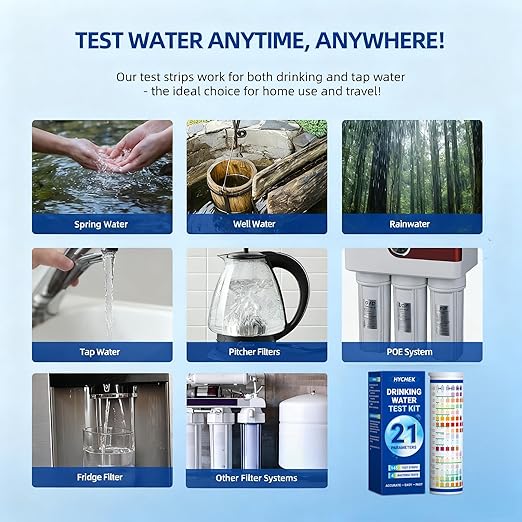 21 in 1 Accurate Drinking Water Testing Kits, 145 Strips + 4 Bacteria Tests, Well and Tap Water Test Kit, Home Test Strips for Lead, Fluoride, Chlorine, Hardness, pH, Iron, Copper, and More