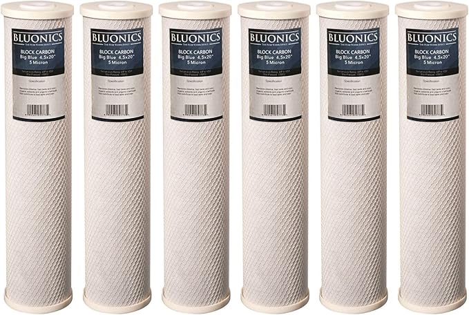 Bluonics 4.5 x 20" Carbon Block Water Filters 6 pcs 4.5" x 20" Cartridges for Chlorine, Taste and Odor