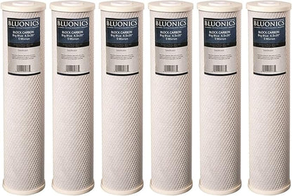 Bluonics 4.5 x 20" Carbon Block Water Filters 6 pcs 4.5" x 20" Cartridges for Chlorine, Taste and Odor