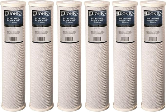Bluonics 4.5 x 20" Carbon Block Water Filters 6 pcs 4.5" x 20" Cartridges for Chlorine, Taste and Odor