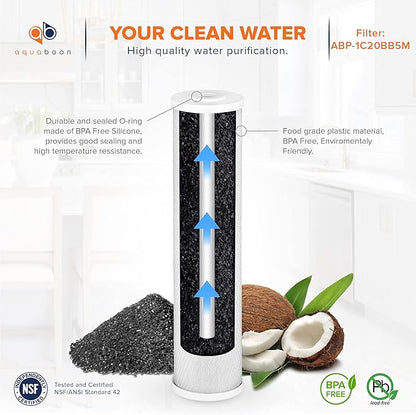 Aquaboon 5 Micron 20 x 4.5 Sediment, Anti-Scale, Carbon Water Filters Cartridges for 3-Stage Whole House Water Filtration System Replacement Set