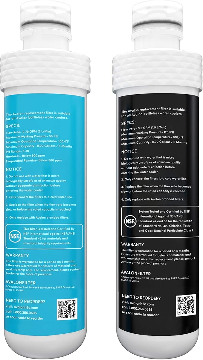 Avalon Genuine AVALONFILTER 2 Stage Replacement Filters Branded Bottleless Water Coolers, Patended, NSF Certified, 2 Count (Pack of 6), White