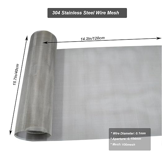 304 Stainless Steel Mesh 100Mesh, 15.7"x47.2"(40x120cm) Metal Mesh Screen, Woven Fine Wire Mesh Easy to Cut for Filter Mesh, Filtration Cloth and DIY Project