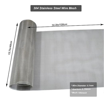 304 Stainless Steel Mesh 100Mesh, 15.7"x47.2"(40x120cm) Metal Mesh Screen, Woven Fine Wire Mesh Easy to Cut for Filter Mesh, Filtration Cloth and DIY Project