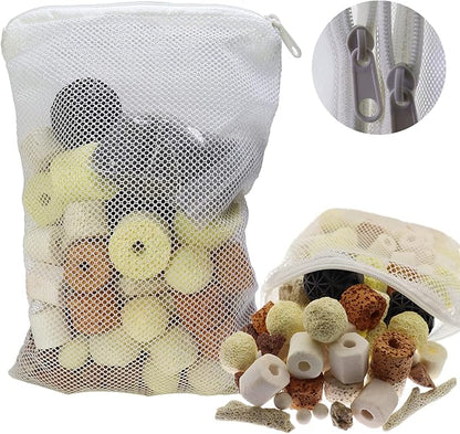 Aquarium Filter Media: 12-in-1 Bio Balls & Ceramic Rings Kit (1000g) for Fish Tank or Pond - Includes Zippered Mesh Bag
