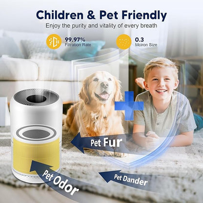 Core 300 Pet Care Replacement Filter for LEVOIT Core 300 Core 300-P Core 300S Vortex Air Air Purifier, 3-in-1 H13 Grade True HEPA High-Efficiency Activated Carbon, Core 300-RF-PA, 2 Pack, Yellow