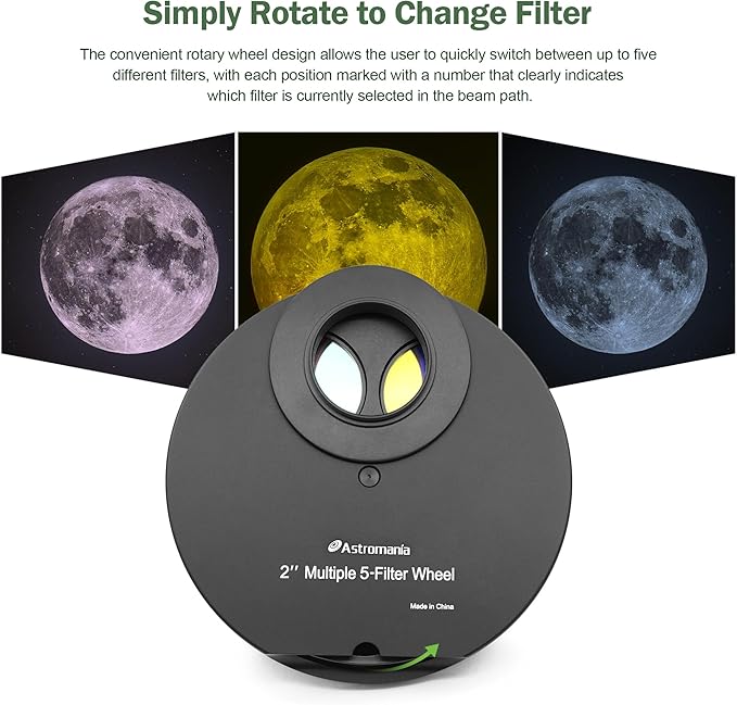 Astromania Telescope Filter Wheel Holder, Filter Wheel Drawer Compatible with 5-Position Moon Nebula Filter 2 Inch for Astronomical Observation As Useful Telescope Accessories with 2 Inches T Adapter