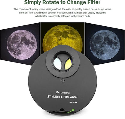 Astromania Telescope Filter Wheel Holder, Filter Wheel Drawer Compatible with 5-Position Moon Nebula Filter 2 Inch for Astronomical Observation As Useful Telescope Accessories with 2 Inches T Adapter