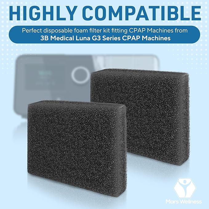 Mars Wellness CPAP Filter Kit - Compatible with 3B Medical Luna G3 Series CPAP Machines - Made in The USA - 12 Foam Filters