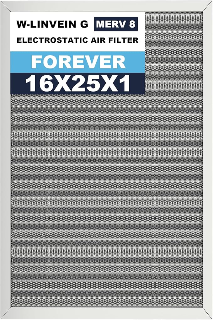 25x16x1 Reusable Air Filter, Electrostatic, Washable Lasts a Lifetime, Breathe Fresher Air in Home and Office HVAC AC Furnace Systems, Merv 8 (Actual Size: 15.5x24.65x1 Inch)