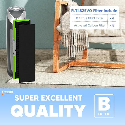 FLT4825VO HEPA Filter B Toxin Absorber Replacement Compatible with G-Guardian AC4825, AC4300, AC4900, AC4825DLX, AC4850 Air Purifier, 4 H13 True HEPA Filters + 8 Activated Carbon Pre-Filters, Green
