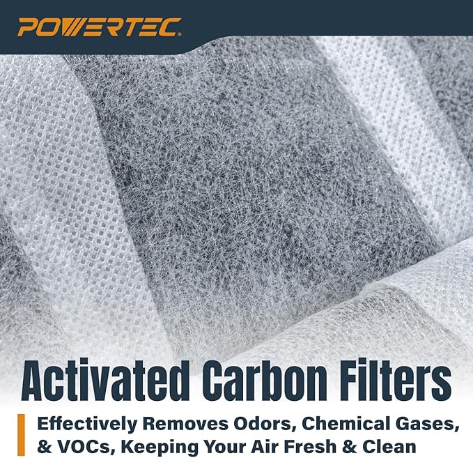 POWERTEC 1 Micron Activated Carbon Inner Air Filters for WEN 3410, POWERTEC AF4000/AF4001 & Shop Fox W1830 Air Filtration Systems for Workshop and Garage, Replacement for WEN AF916C, 2PK (75112-P2)