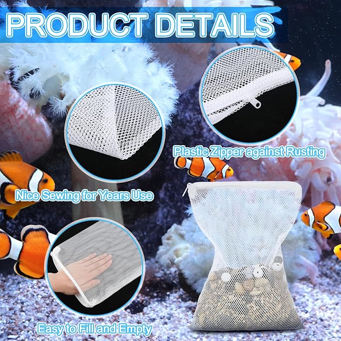 Abbylike 10pcs Large Filter Media Bags with Plastic Zipper 11.7" x 7.8" Reusable Fish Tank Filter Bags - Aquarium Mesh for Activated Carbon, Bio Balls, Ceramic Rings