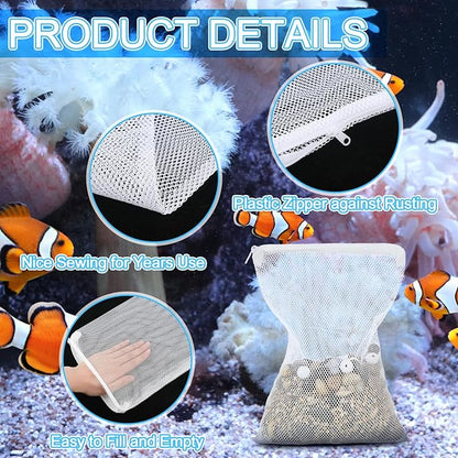 Abbylike 10pcs Large Filter Media Bags with Plastic Zipper 11.7" x 7.8" Reusable Fish Tank Filter Bags - Aquarium Mesh for Activated Carbon, Bio Balls, Ceramic Rings