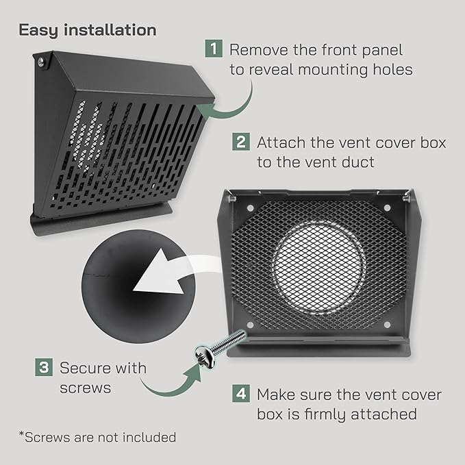 Vent Systems 4" Inch Exhaust Vent Cover with Rubber Gasket - Graphite Black Galvanized Steel - Robust Weatherproof Outdoor Air Exhaust Box - Duct or Surface Mounting - Rain and Snow Protection