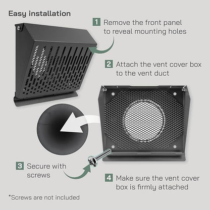 Vent Systems 4" Inch Exhaust Vent Cover with Rubber Gasket - Graphite Black Galvanized Steel - Robust Weatherproof Outdoor Air Exhaust Box - Duct or Surface Mounting - Rain and Snow Protection