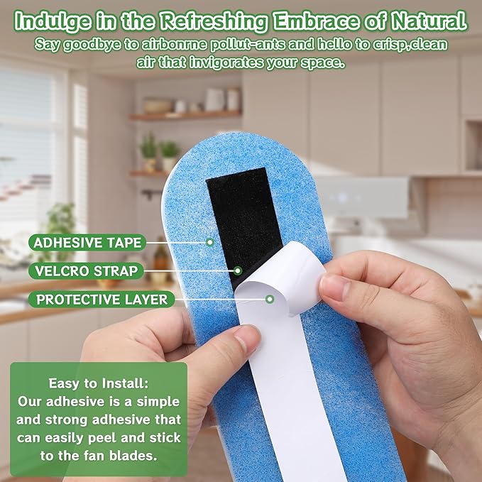 15Pcs Ceiling Fan Air Purifier Filters, Made with Coconut Shell Carbon to Trap Dust, Odors & Allergens | Unscented, Universal Fit for All Fan Blades