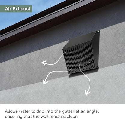 Vent Systems 10" Inch Exhaust Vent Cover with Rubber Gasket - Graphite Black Galvanized Steel - Robust and Weatherproof Outdoor Air Exhaust Box - Duct or Surface Mounting - Rain, Snow Protection