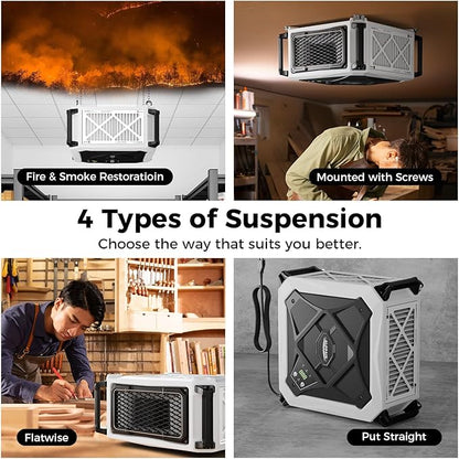 ALORAIR 2 Stage 270° Intake (580/780CFM) Air Filtration Systems Woodworking Built-In Ionizer with Remote Control & Strong Vortex Fan, Hanging Mode for Works Shop, Shop Dust Collectors, Purecare 780IG