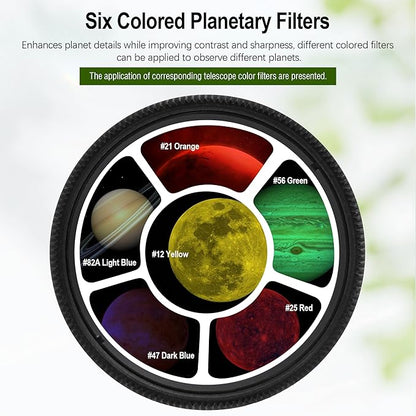 Astromania Telescope Filter Set, 1.25 inches Six Color Filters Kit (Red, Orange, Yellow, Green, Dark Blue, Light Blue), Telescope Accessories to Enhance Moon Planetary View for Astronomical Telescopes