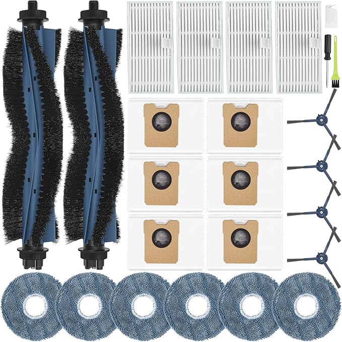 25PCS C20 Replacement Parts for eufy Omni C20 Vacuum Cleaner Includes Main Brush, Mop Pads, HEPA Filters, Dust Bags, Side Brushes High-Performance Compatible with eufy Robot Vacuum Cleaner