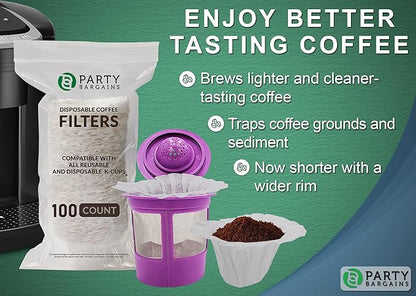 PARTY BARGAINS 600 Compact White Coffee Filter Liners – Disposable, Compatible with Keurig Brewers & K-Cup Reusable Pods, Single-Serve Paper Filters