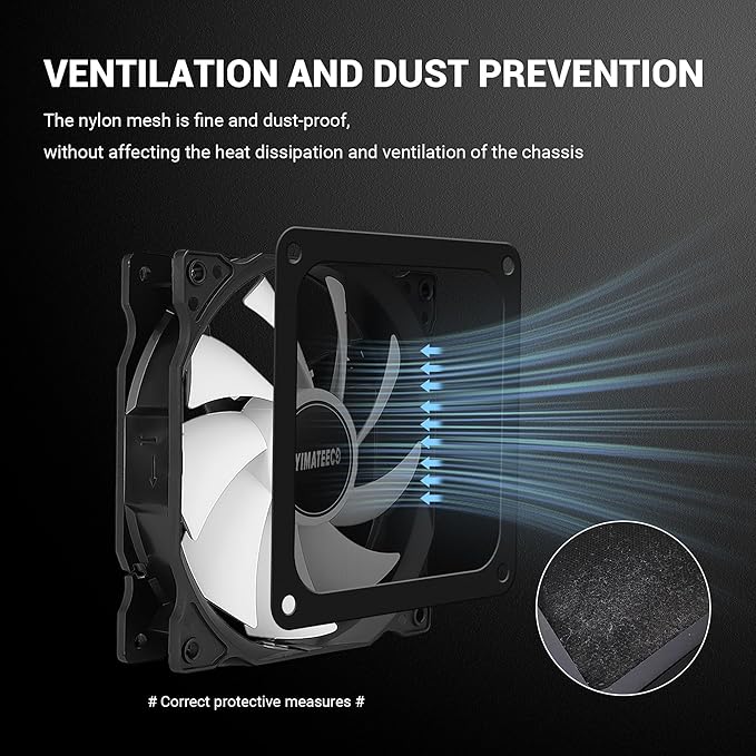 Dust Filter PC 120mm for Computer Cooler/PSU/Routers Nylon 80 Mesh, Magnetic Frame PC Fan Dust Mesh Cooler Filter Dustproof Computer Fan Grills (Nylon, 120 * 120mm, 2pcs, Black)