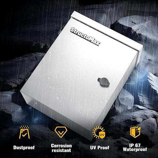 Steel Electrical Box, 20"x12"x10" Steel Enclosure, IP67 Waterproof & Rust-Resistant, Outdoor/Indoor Electrical Junction Box with Mounting Plate for Wall/Pole Mount