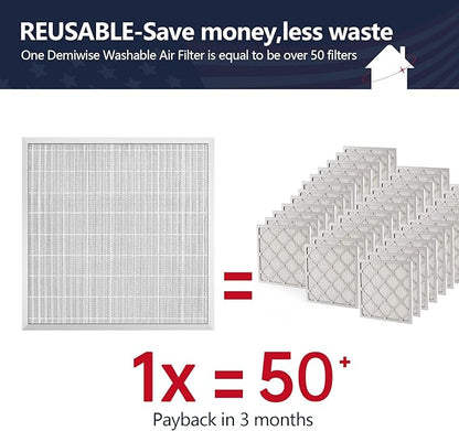 24x24x1 Electrostatic Air Filter, Washable & Reusable Aluminum AC/HVAC Furnace Filter, MERV 8 Permanent Air Filter, Lasts a Lifetime, Increases Airflow（Actual Size:23.39"x23.39"x0.82"）