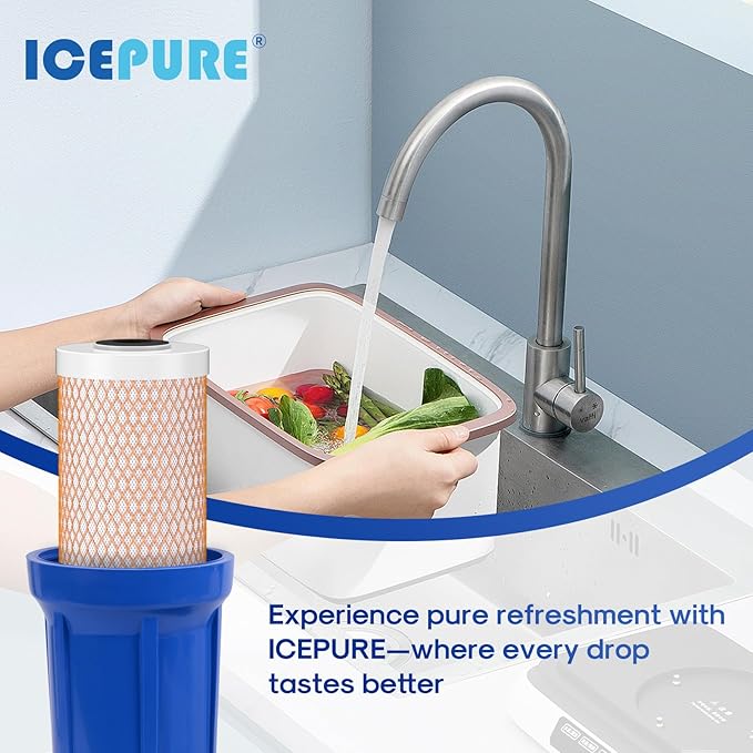 ICEPURE 5 Micron 4.5" x 20" CTO20BB-KDF Whole House Water Filter Coconut Shell Activated Carbon and KDF Heavy Metal Removal Water Filter Replacement for Home, 2 PACK
