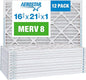 Aerostar 16.375x21.5x1 MERV 8 Air Filter, Pleated AC Furnace HVAC Filters (16.5x21.5x0.75), Electrostatically Charged for Allergies Dust Pet Dander Pollen Mold Lint, MPR 600 FPR 5, USA, 12 Pack