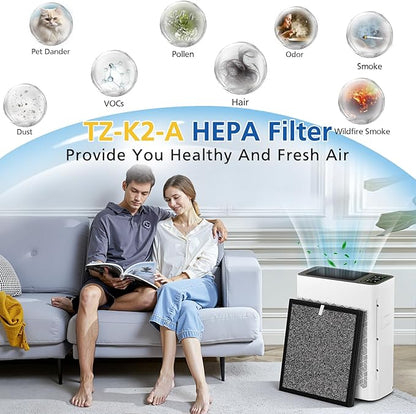 LINNIW TZ-K2 Replacement Filter Compatible with ToLife Air Purifier TZ-K2, 3-in-1 Filtration Systemwith Activated Carbon & Pre-filter, TZ-K2-A replacement filter, 2 Pack