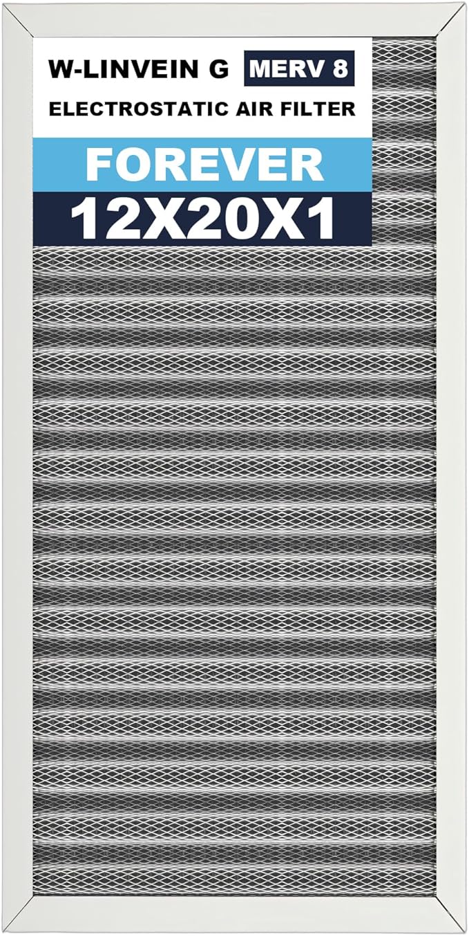 12x20x1 Reusable Air Filter, Electrostatic, Washable Lasts a Lifetime, Breathe Fresher Air in Home and Office HVAC AC Furnace Systems, Merv 8 (Actual Size: 11.69x19.8x0.82 Inch)