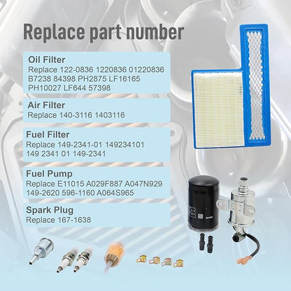 Oil Filter Air Filter Electric Fuel Pump Tune Up Kit Fit for Onan RV QG Generators 5500 7000 HGJAA HGJAB HGJAC Marquis Gold/RV QG Marquis Platinum QG EFI Engines Replace 122-0836 140-3116 E11015