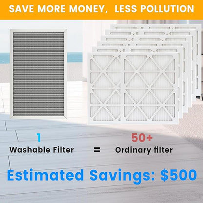 16X25x1 HVAC Furnace Air Filter, Lasts a Lifetime, Washable, Merv 8, the Last HVAC Filter You Will Ever Buy, Breathe Safely at Home or in the Office (Actual Size:15.5x24.5x0.82 Inch)