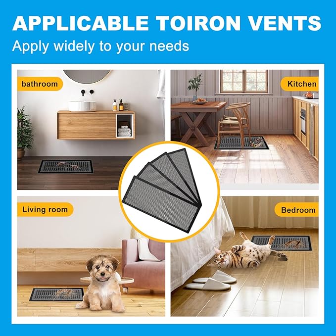 4 PCS Black Magnetic Vent Covers-5.5x12 Magnetic Air Vent Covers with Mesh Screen for Floor/Wall/Ceiling Registers-Easy to Install, Durable Design(Fits Registers 5"to7" Width x 12" to14"Length)