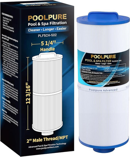 POOLPURE 5CH-502 Fine Thread Spa Filter Replaces PPM50SC-F2M, Marquis Spa 20041, 20091, 370-0237, Marquis 50, 2” Male Thread/MPT Hot Tub Filter (1)