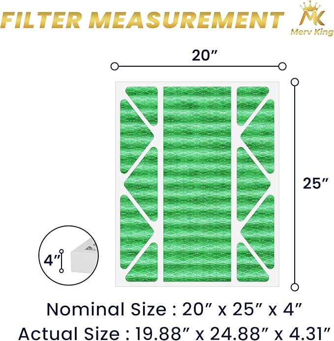MervKing 20x25x4 Air Filter Actual Size: 19.88" x 24.88" x 4.31" MERV 13 MPR 1500-1900 | MADE IN USA | 1-Pack | Pleated HVAC AC Furnace Replacement