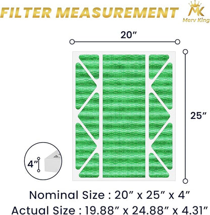 MervKing 20x25x4 Air Filter Actual Size: 19.88" x 24.88" x 4.31" MERV 13 MPR 1500-1900 | MADE IN USA | 2-Pack | Pleated HVAC AC Furnace Replacement