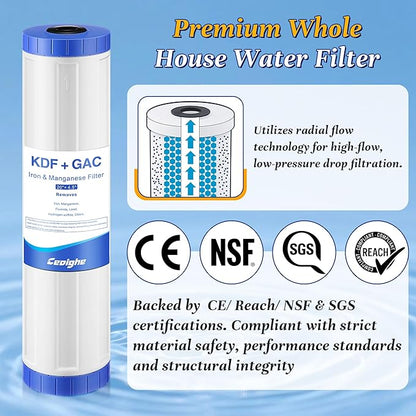KDF-20BB & GAC Carbon Water Filter, 20'' x 4.5'' Whole House Heavy Duty Radial Flow Filter Replacement Cartridge with Kinetic Degradation Fluxion(KDF) & Granular Activated Carbon (GAC)