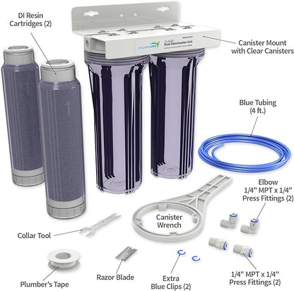 Aquatic Life Color Changing Deionization DI Resin for Hydroponic Reverse Osmosis Water Filter System RO Filtration Unit, Double Canister